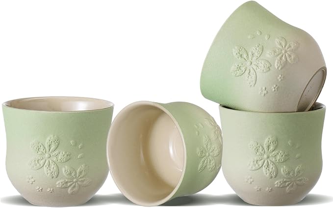 ZENS Japanese Tea Cups Set of 4 – 210ml Ceramic Tea Cups, Gradient Green Glaze by ZENSLIFESTYLE