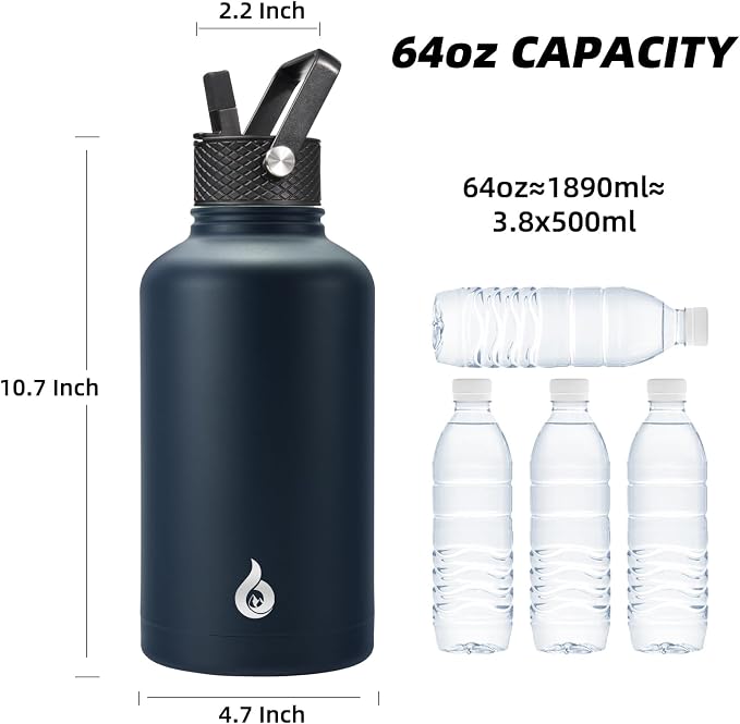 BJPKPK 64oz Insulated Water Bottle, Half Gallon Water Jug - Image 4