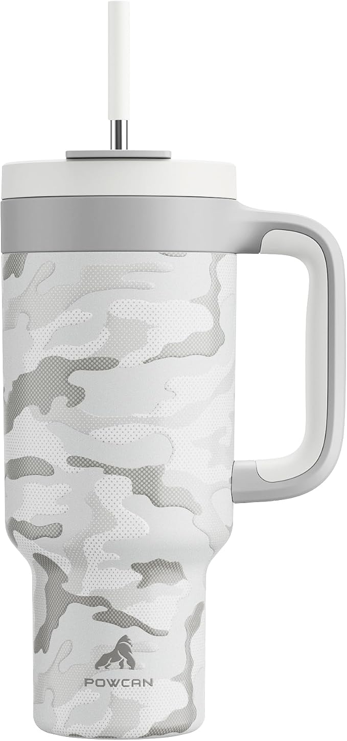 POWCAN 40 oz Camo Tumbler with Handle, 2-in-1 Straw and Sip Lid, Dishwasher Safe by POWCAN
