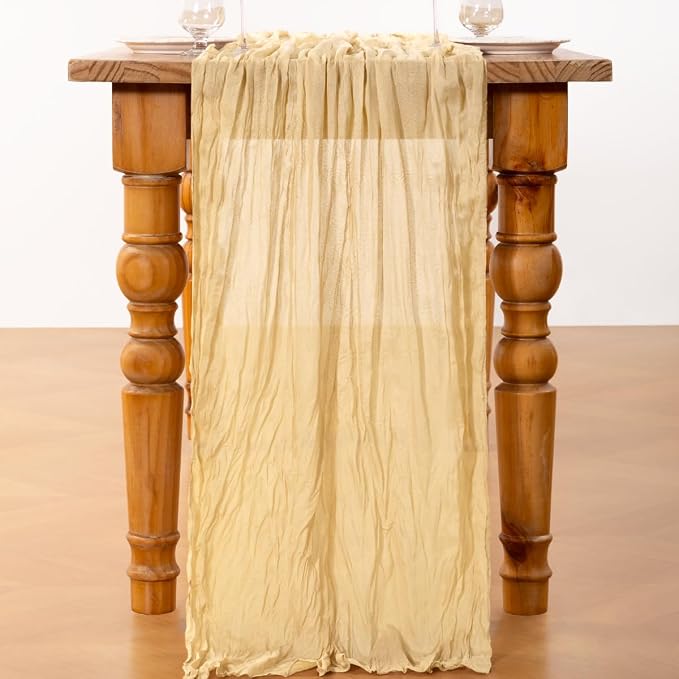 DeZerlor Champagne Cheesecloth Table Runners 10 Pack Summer Boho Runners | - Image 5