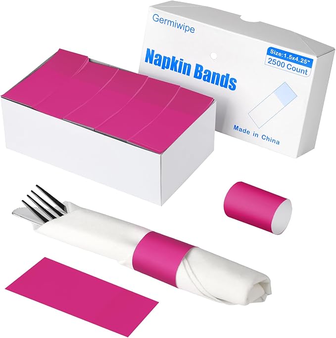 Germiwipe 2500 Pcs Burgundy Napkin Bands,Paper Napkin Rings Self Adhesive,Silverware Wraps Bands, Perfect for Birthday Parties, Weddings, Family Reunion & Events