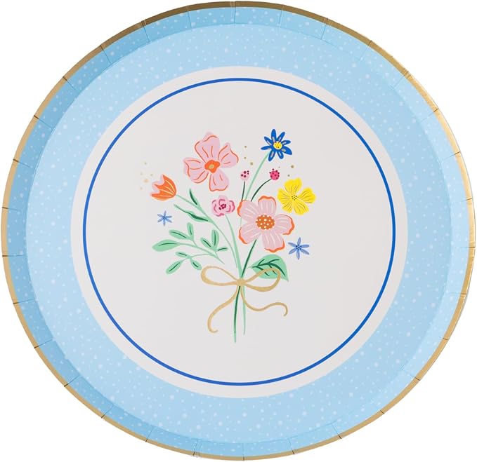 Bonjour Fête Spring Bouquet Floral Paper Party Dessert Plates | Premium Party Supplies | Elegant Spring Gatherings, Easter Celebrations, Baby Showers, & Springtime Festivities | Pack of 8, 8" D