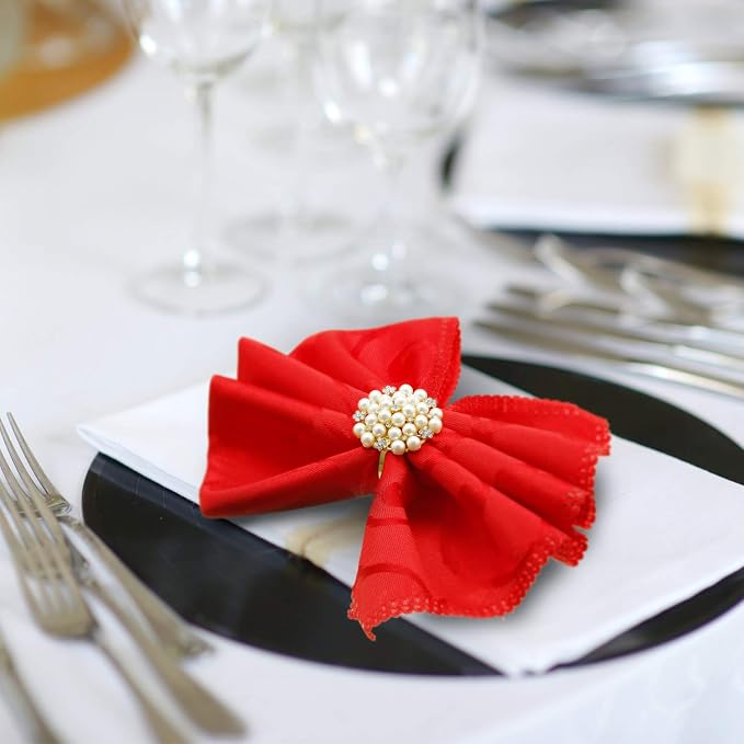 Hotop 288 Pcs Gold Napkin Rings Pearls and Flower Napkin Buckles Rhinestone - Image 4
