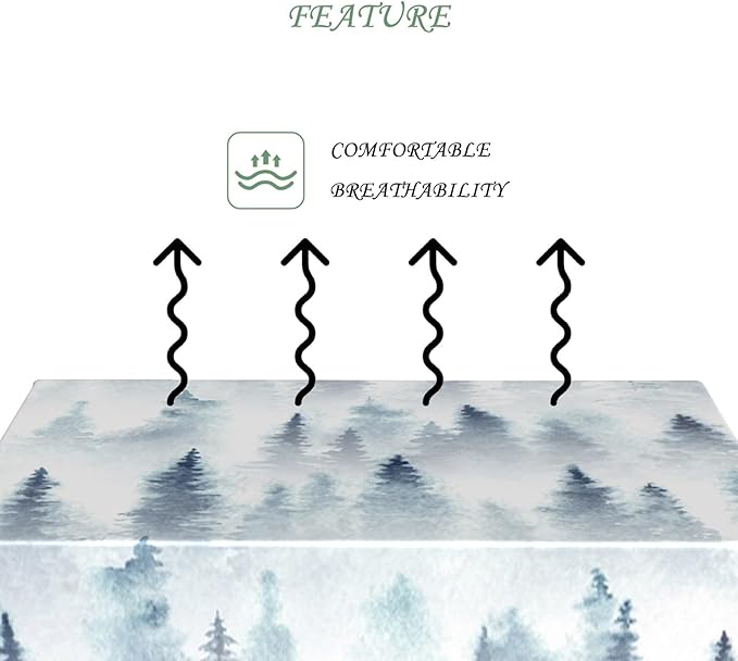 52x70 Inch Nordic Winter Nature Rectangle Tablecloth Misty Foggy Pine Trees Forest Table Cloth Waterproof Stain Resistant Table Cover for Kitchen Dining Picnic BBQ Home Holiday Party