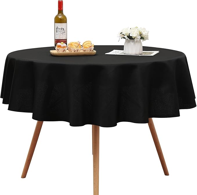 Smiry Round Table Cloth, Waterproof Anti-Scratch Polyester Tablecloth, Decorative Washable Fabric Table Cover for Dining, Buffet, Parties and Outdoor, 60x60, Black