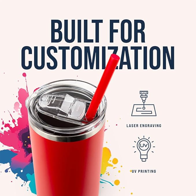 Hogg 20 oz Skinny Case (24 Units) - Red, Powder Coated Tumblers for Laser Engraving, Engravable Tumblers Bulk, Stainless Steel Cups Bulk, Insulated Cups with Lids and Straws