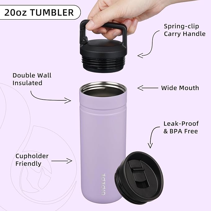 BJPKPK Insulated Water Bottle with 2 Lids,20 oz Double Wall Stainless Steel Vacuum Tumbler Travel Coffee Mug,Wide Mouth Thermal Cup,Purple