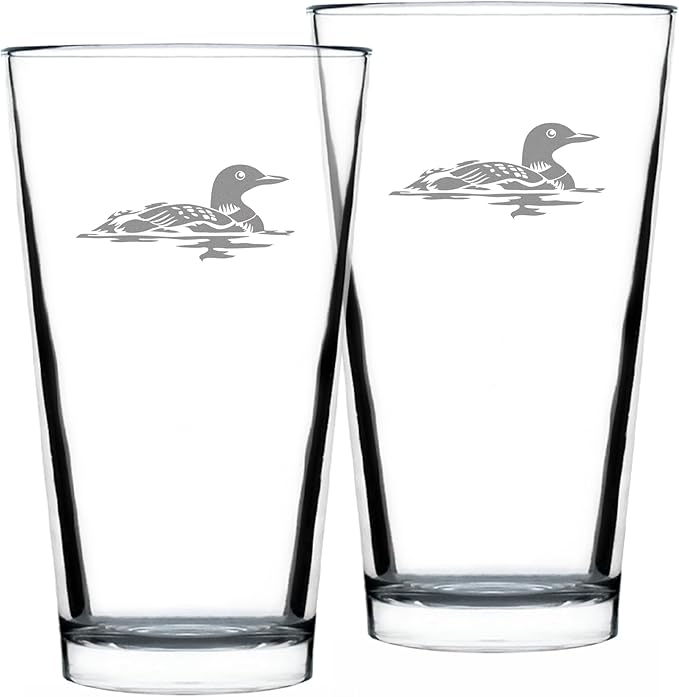 Bevvee Loon Pint Glass for Beer - Fun Bird Themed Gifts and Decor for Men & Women - Set of 2-16 oz Glasses