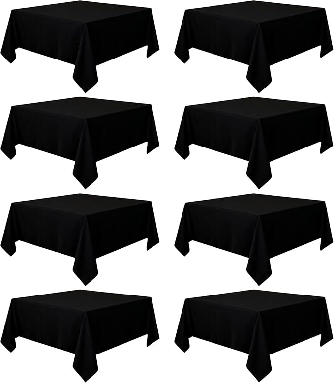 8 Pack Black Square Tablecloth 60x60 Washable Polyester Table Cloth for Square or Round Tables, Wrinkle Resistant Fabric Decorative Covers for Dining Party Banquet Buffet and Wedding