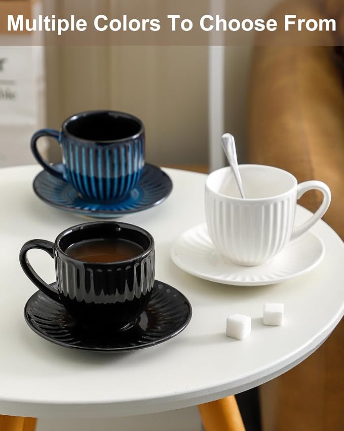 Hasense Porcelain Cappuccino Cups and Saucers Set of 4, Mugs Set - Image 5