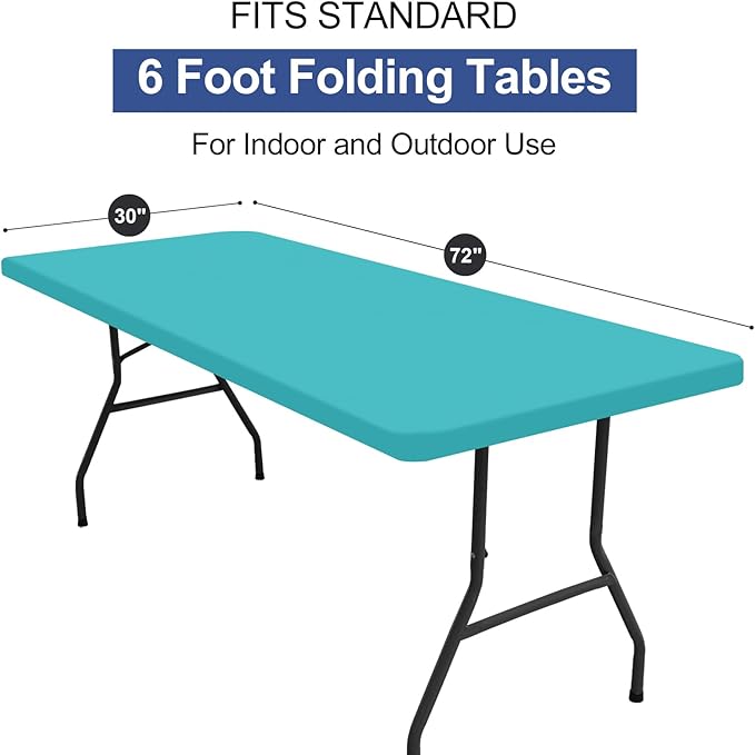 homing 2 Pack Rectangle Table Cloth, Elastic Fitted Fabric Tablecloth Fits for 6 Foot Folding Tables, Washable Table Cover for Picnic, Camping, Indoor & Outdoor (Turquoise, 30" x 72")