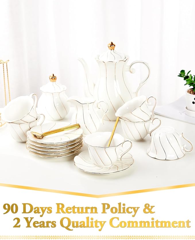 DUJUST 22 pcs White Porcelain Tea Set - Image 7