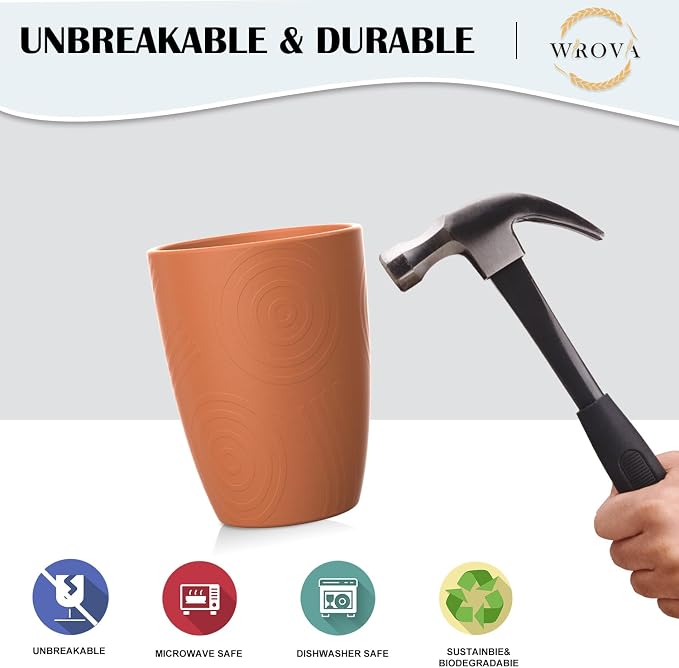 Wrova Wheat Straw Cups 8 PCS Good Alternative to Plastic Reusable Cups 12 oz - Image 5