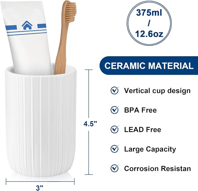 Bathroom Tumbler Cup Ceramic 2Pcs 12.6oz Reusable Toothbrush Cup 375ml - Image 3
