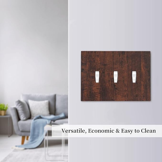 Light Switch Cover Brown Red Rustic Wood Grain Retro Farmhouse 3 Gang Wall Plate Triple Light Switch Plate Toggle Decorative Outlet Covers Electrical Switchplate for Farmhouse Cabin Decor