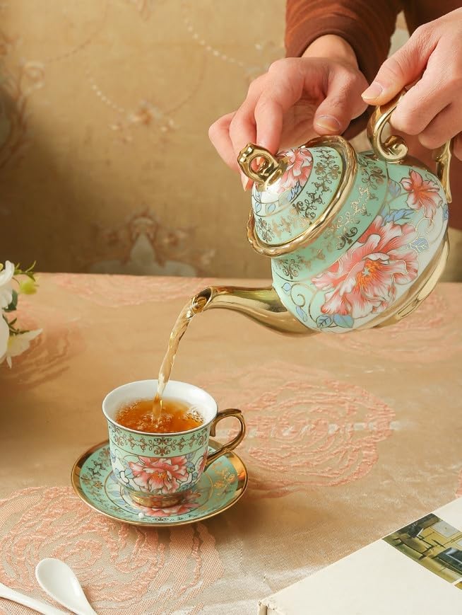20 Pcs Porcelain Tea Set with Metal Holder, Adult Tea Set Gift, European - Image 7