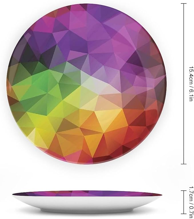 Ceramic Plates, Abstract Decor Decorative Ceramic Plates, Colorful Abstract Geometric Triangular Polygons Creative, 10 Inch, Household Plates Decorative, Multy