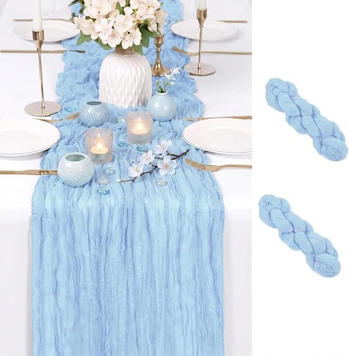 2 Pack Light Blue Cheesecloth Table Runner 17x108 Inch Boho Rustic Semi Sheer by Unknown