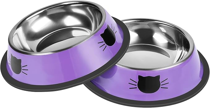 Serentive 2 Pcs Non-Slip Stainless Steel Small Cat Food Bowls by Serentive