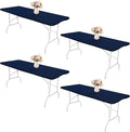 4 Pack Spandex Table Top Cap Cover Stretch Fitted Washable Elastic Rectangle Tablecloth for 6 FT Folding Tables for Indoor Outdoor Party (72 x 30 Inches, Navy Blue)