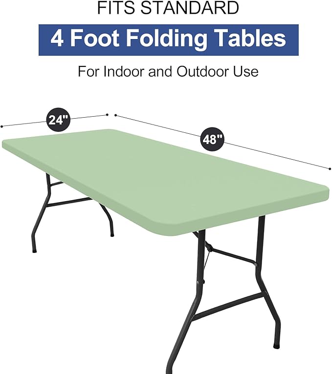 homing 2 Pack Rectangle Table Cloth, Elastic Fitted Fabric Tablecloth Fits for 4 Foot Folding Tables, Washable Table Cover for Picnic, Camping, Indoor & Outdoor (Green, 24" x 48")