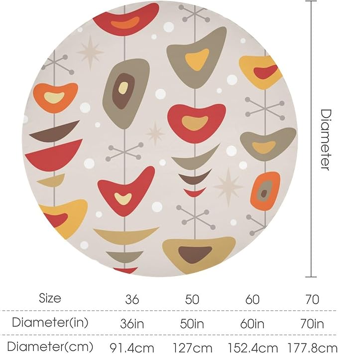 Retro Mid Century Round Tablecloth, Abstract Rustic Colorful Geometric Print Tablecloth for Home Party Dining Room Kitchen Decor 50Inch(127cm)