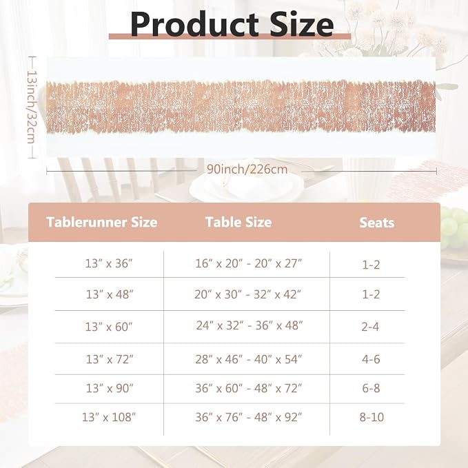 Metallic Style Rose Gold Table Runner, Table Runners 90 Inches Long | Cotton - Image 7