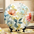 10 Inch Subtle Floral Watercolor Decorative Ceramic Plates with Display Stand Perfect for Office Wall Hanging DP-290705491