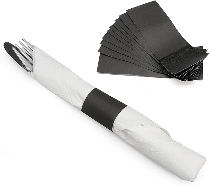 Huron Paper Napkin Bands, Self-Sealing Ring, 1 1/2" x 4 1/4" Black (2500 pcs)
