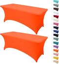 2Pack 8FT Table Cloth for Rectangular Fitted Events Stretch Orange Table Covers Washable Spandex Tablecloth Protector for Party, Wedding, Cocktail, Banquet, Festival