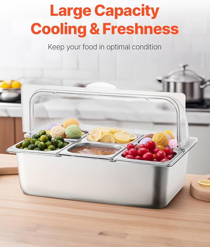 VEVOR Countertop Food Serving Display Container, 6 Pan Stainless Steel Food - Image 4