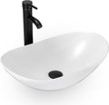 eclife Bathroom Ceramic Sink Bowl Classic White Boat Porcelain Vessel Sink and Faucet Combo for Bathroom Countertop Bowl Sink & ORB Pop Up Drain (T44)