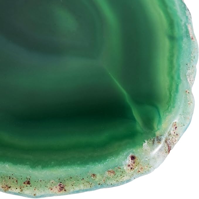 Luxury Lane Set of 4 Large Natural Brazilian Agate Slice Geode Rock Stone Drink Coasters with Wood Holder 4.3-4.7 inch Centerpiece Table Decoration, Emerald Green