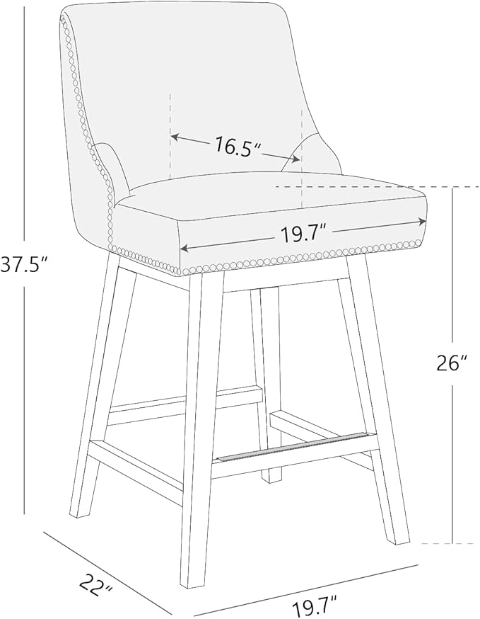 CHITA Counter Height Swivel Bar Stools, FSC Certified Upholstered Counter Stools, Modern Swivel Barstools with Wood Legs for Kitchen Island, 26" Seat Height, Faux Leather in Blue
