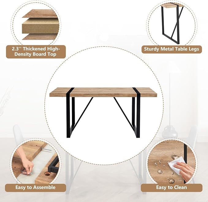 7 Piece Dining Table Set，Dinner Table Set for 6，71'' Kitchen Table and Suede Nap Fabic Chairs Set of 6，6 Chair Dining Table Set for Kitchen Dining Room