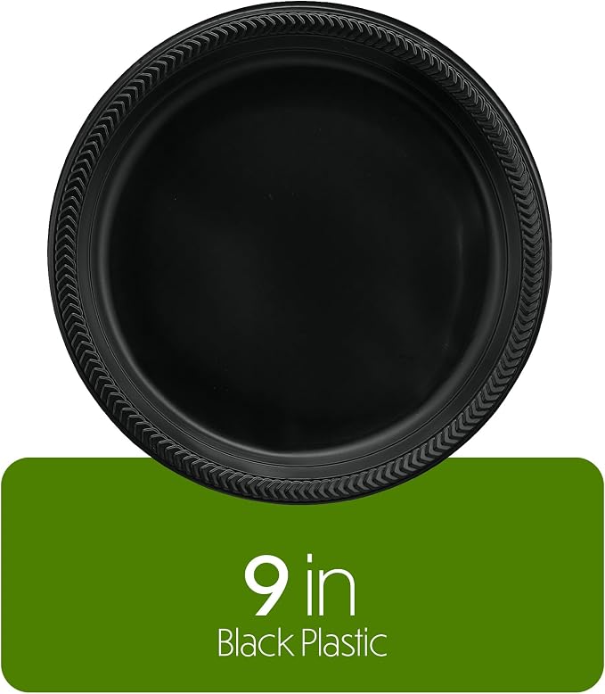 PLASTICPRO 200 PCS Black Plastic Plates Light Weight 9 Inch Plastic Dinner - Image 5