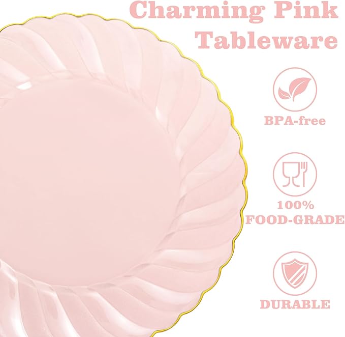 YOUBET 125Pieces Clear Pink Plastic Plates - Image 3