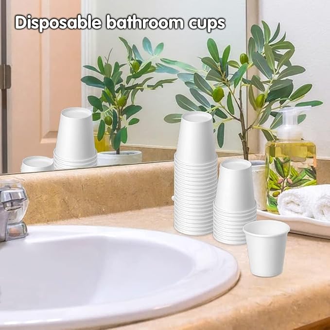 3 oz 50 Pack Disposable Cups, Small Paper Cups Mouthwash Cups | Bathroom Cups - Image 4