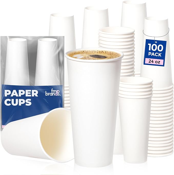 Fit Meal Prep 100 Pack 24 oz Disposable Paper Coffee Cups, Premium Hot Cups by FMPBRANDS