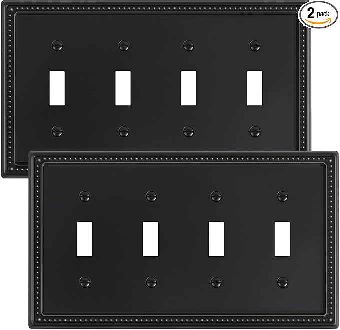 2-Pack Quad Toggle Light Switch Cover Plate, 4 Gang Metal Switch Plate Covers, Black Pearls Decorative Wall Plate, Corrosion Resistant