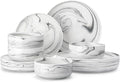 MALACASA Plates and Bowls Sets, 12 Pieces Porcelain Dinnerware Sets Dishware Sets Chip Resistant Ceramic Dish Set Dining Dinner Ware Service for 4, Marble Grey, Series LUNA