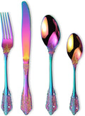 Vintage Colorful Silverware Flatware Set for 10, European Classic Style 40 Pieces Stainless Steel Tableware Cutlery Set,Fine Kitchen Utensils for Wedding Restaurant Hotel Christmas