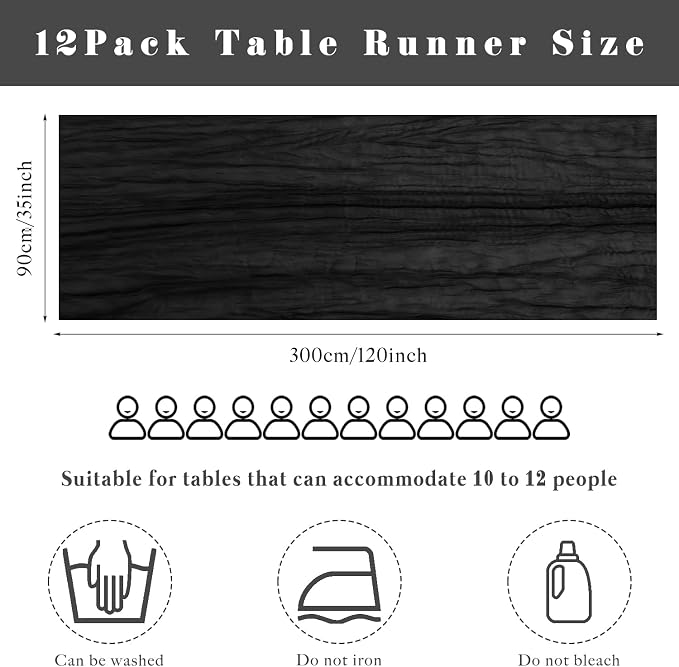 Black 12 Pcs Cheesecloth Table Runner 10FT Gauze Fabric Boho Cheese Cloth Table - Image 3