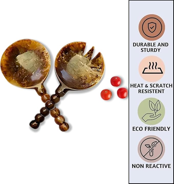 SS CRAFTS INDIA Premium 9" Brown Marbled Resin Salad Servers | Set of 2 Beaded - Image 4