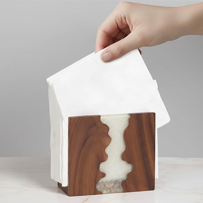 Acacia Wood Napkin Holder for table, Handmade Epoxy Resin Tissue Box Holder - Image 4