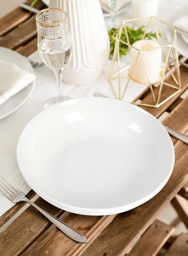 Quatish 35oz Pasta Bowls Set of 8, 8.5" Large Salad Bowls Soup Bowl for Kitchen, Microwave & Dishwasher Safe, Porcelain Wide and Shallow Serving Bowl, White Dinner Plates, Dinnerware Set, Gift