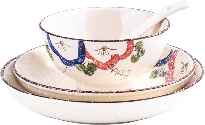 4-Piece Japanese Ceramic Dinnerware Set, Plate, Dish, Bowl, Spoon, Japanese Hand-painted Tableware set, A Good Tableware (WC)
