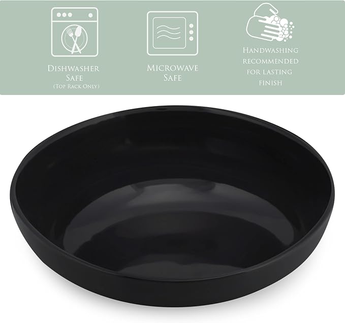 Elanze Designs Bistro Glossy Ceramic 8.5 inch Shallow Pasta Dinner Bowls Set of - Image 2