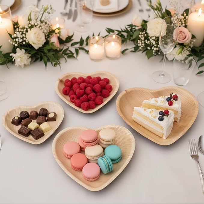 Charity Leaf Disposable Palm Leaf 10" Heart Plates (25 pieces) Bamboo Like Serving Platters, Disposable Boards, Eco-Friendly Dinnerware For Weddings, Catering, Events