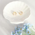 Shell Ring Dish Tray, Ceramic Jewelry Tray Trinket Dish, Seashell Key Holder Bowl, Beach Room Coastal Decor Aesthetic, Ocean Bathroom Counter Decor, White, Large